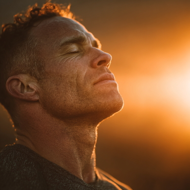 Чоловік середнього віку медитує після тренування